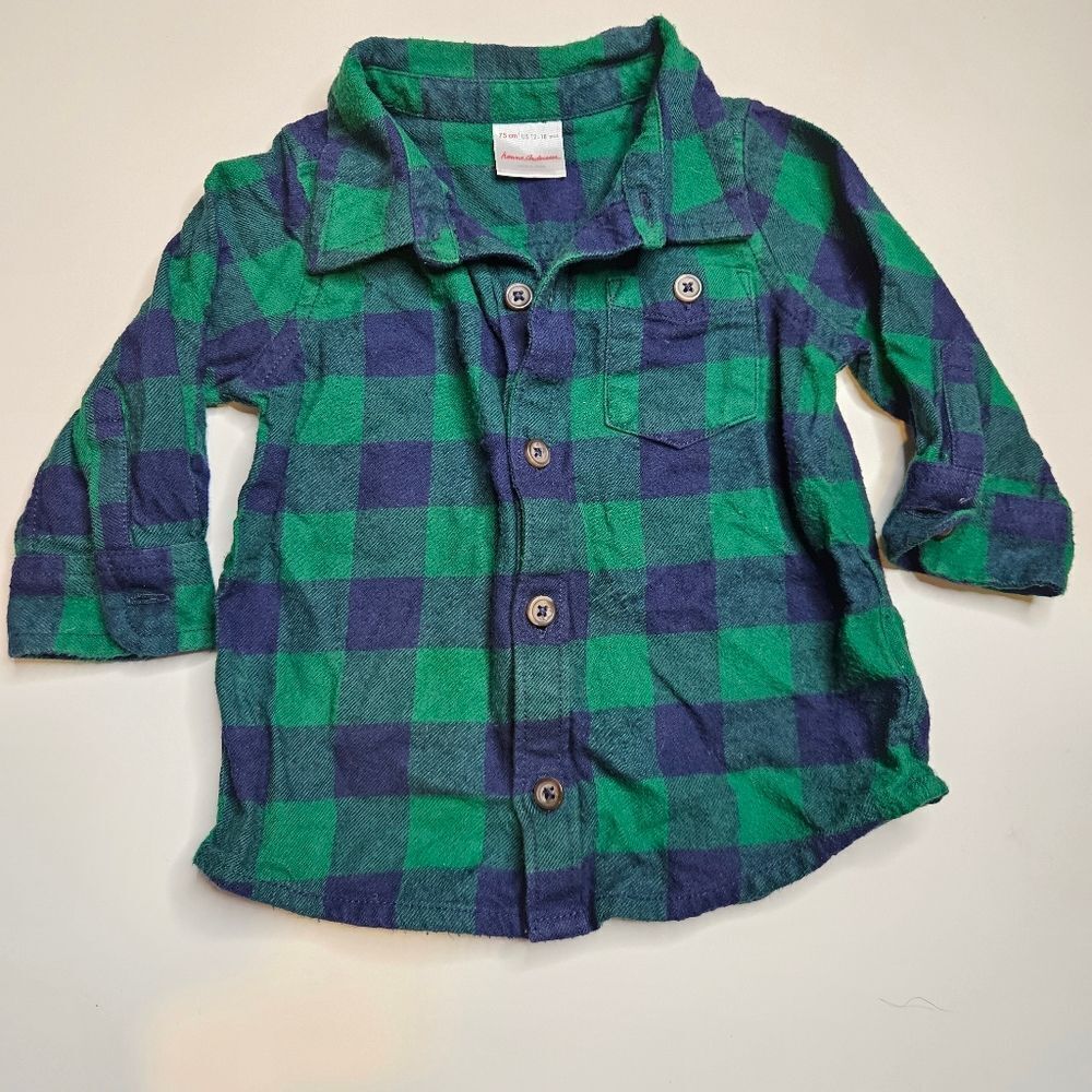 Hanna Andersson Plaid Flannel, Green And Blue, Size 75cm US 12-18 Months